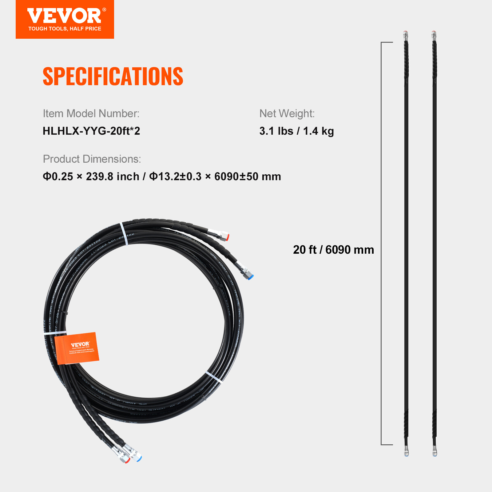 VEVOR Outboard Hose Kit 20 ft Hydraulic Steering Hose for Outboard Steering Boat