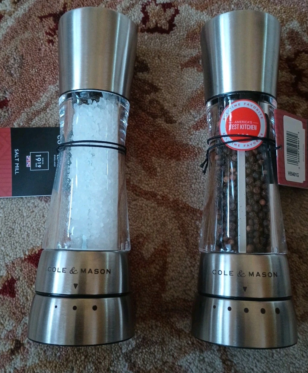 Set 2 Cole & Mason Derwent Stainless Steel Adjustable Salt & Pepper Mill 7.5"