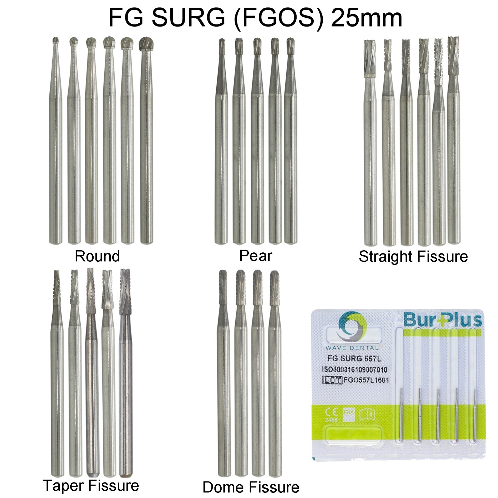 Wave Dental Surgical Burs 25mm Carbide Bur Friction Grip FG Round For High Speed