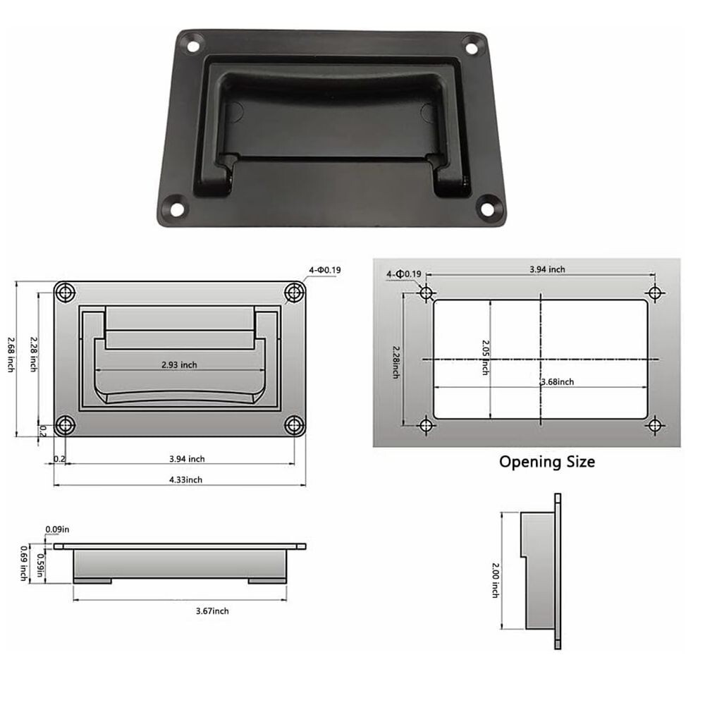 Zinc Alloy Recessed Pull Handle Container Handle Black Flush Lift Door 4.33" C77