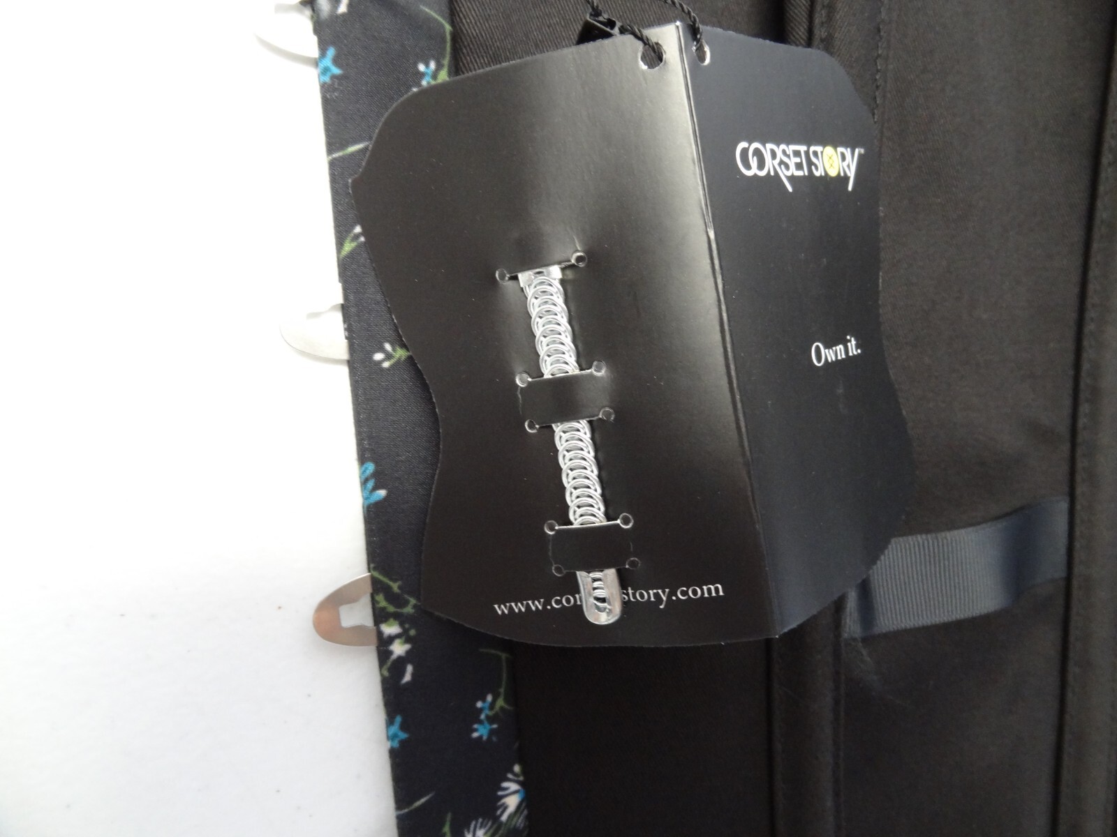 NWT Corset Story 44 Ditsy Floral Printed Overbust Spiral Steel Bone Navy Flowers