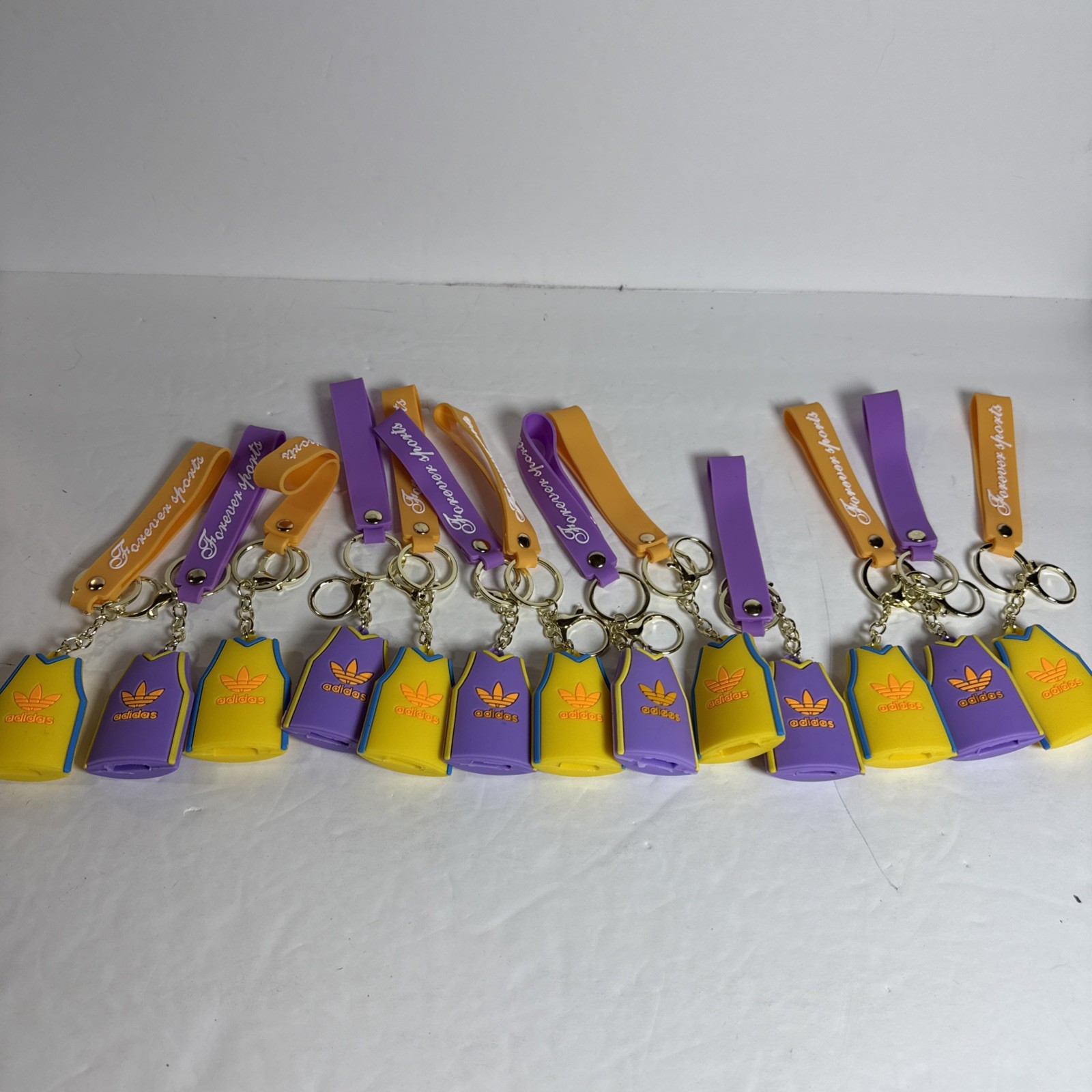 Adidas Sports Jersey Keychains 8" Purple/Yellow Forever Sports 12 Total