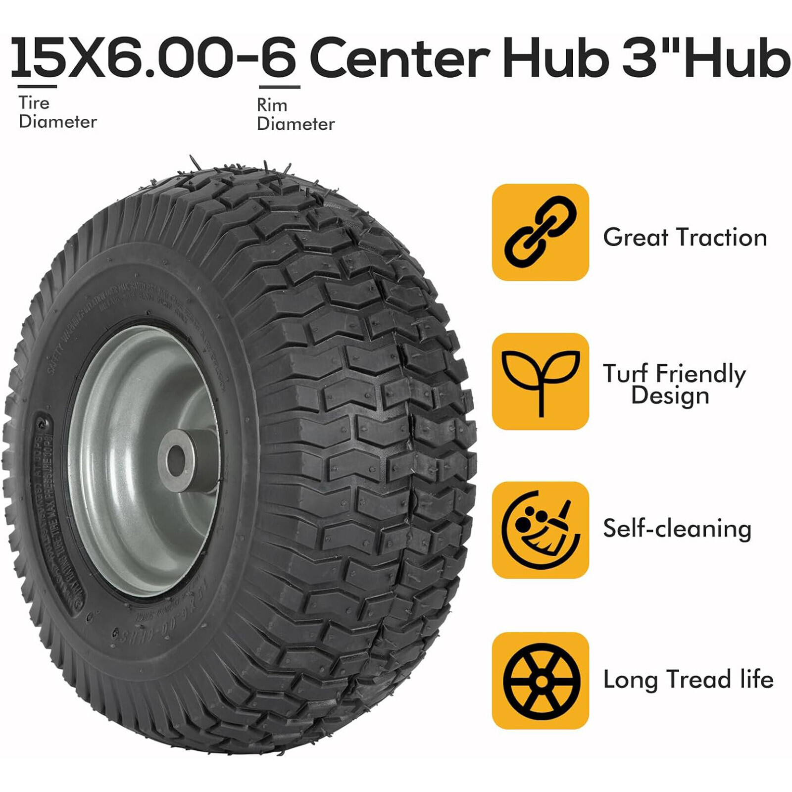 WEIZE 15x6.00-6 4Ply Lawn Mower Front Tire And Wheel Riding Lawn Mowers Set Of 2