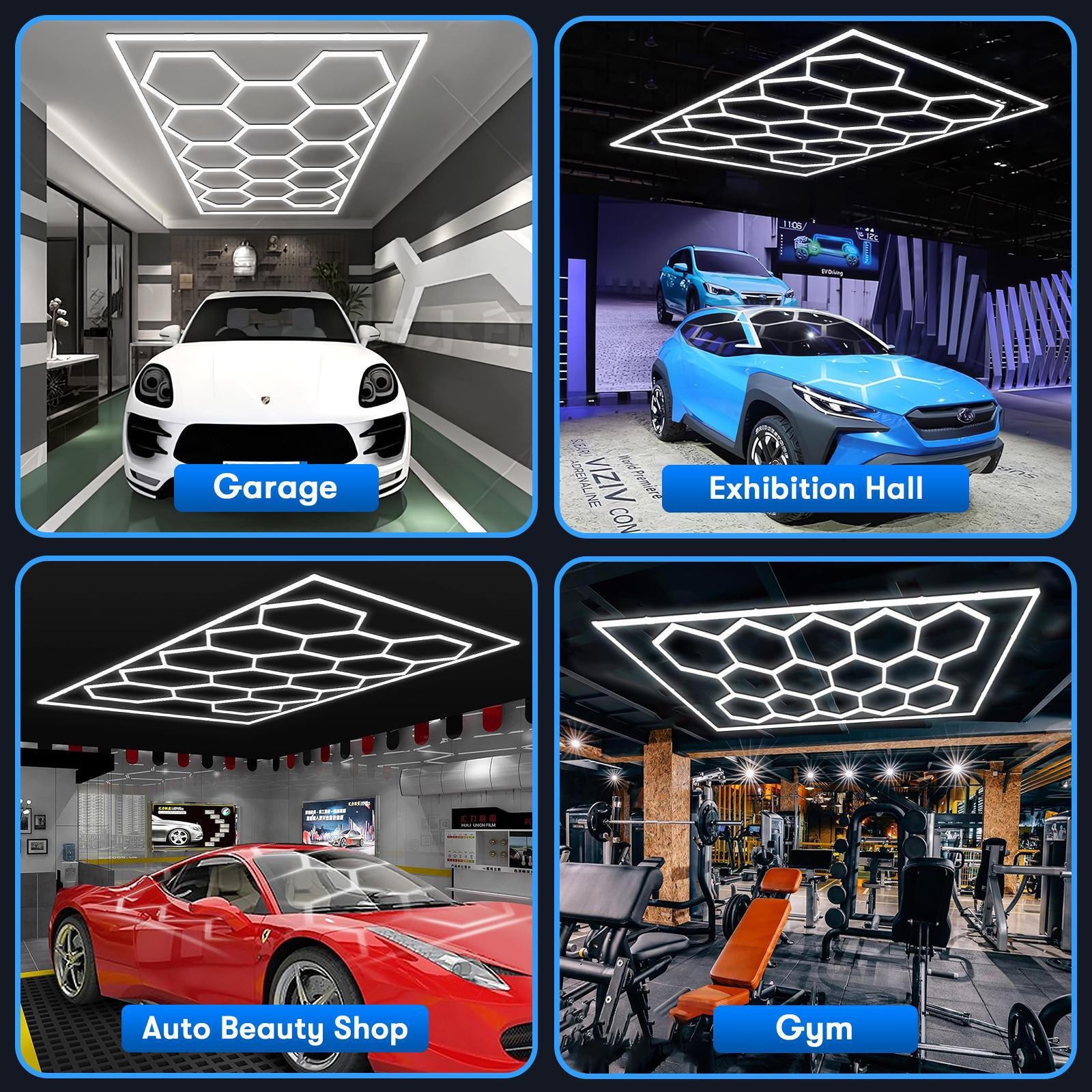 14 Hexagon LED Lighting Car Detail Garage Workshop Gym Honeycomb Lights 6500K US