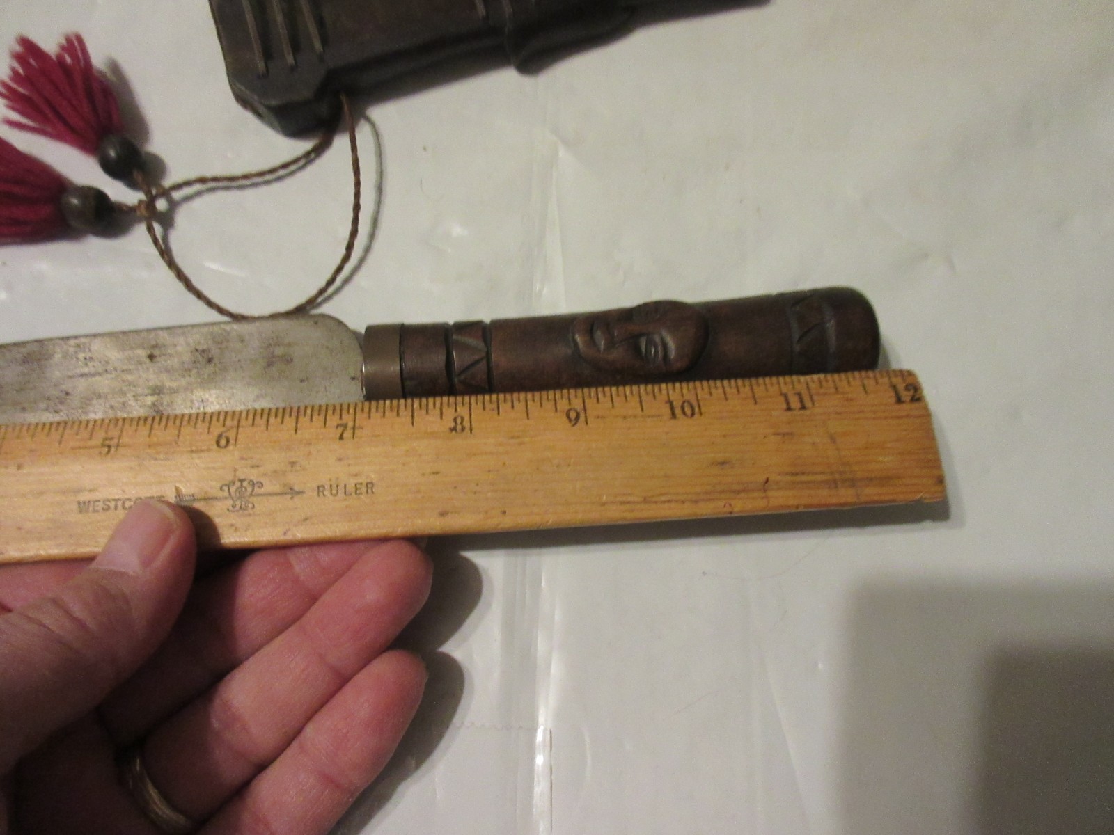 Vintage Tribal Knife in Carved Wooden Sheath