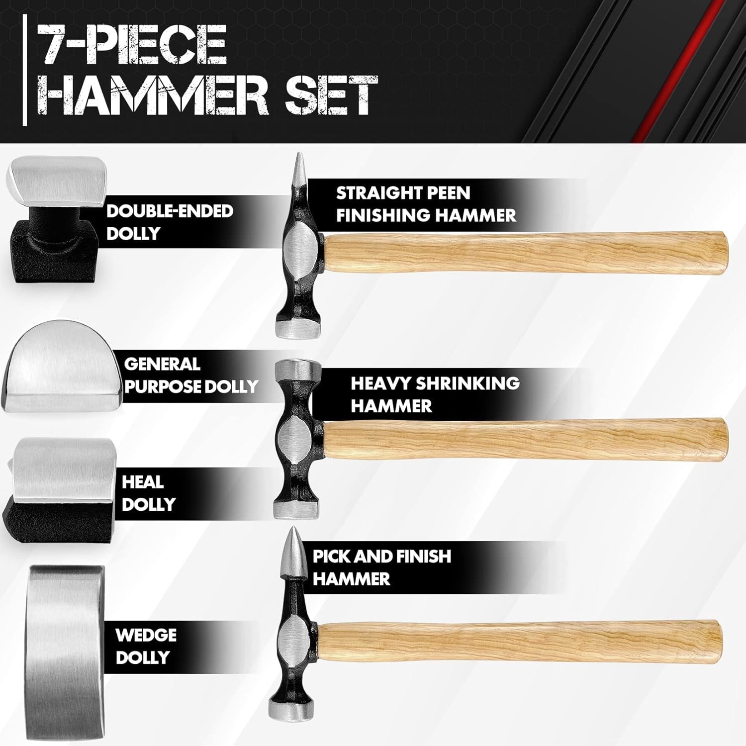 7 PC Auto Body Repair Tool Kit,7 Piece, Car Body Repair Tool Kit, Carbon Steel