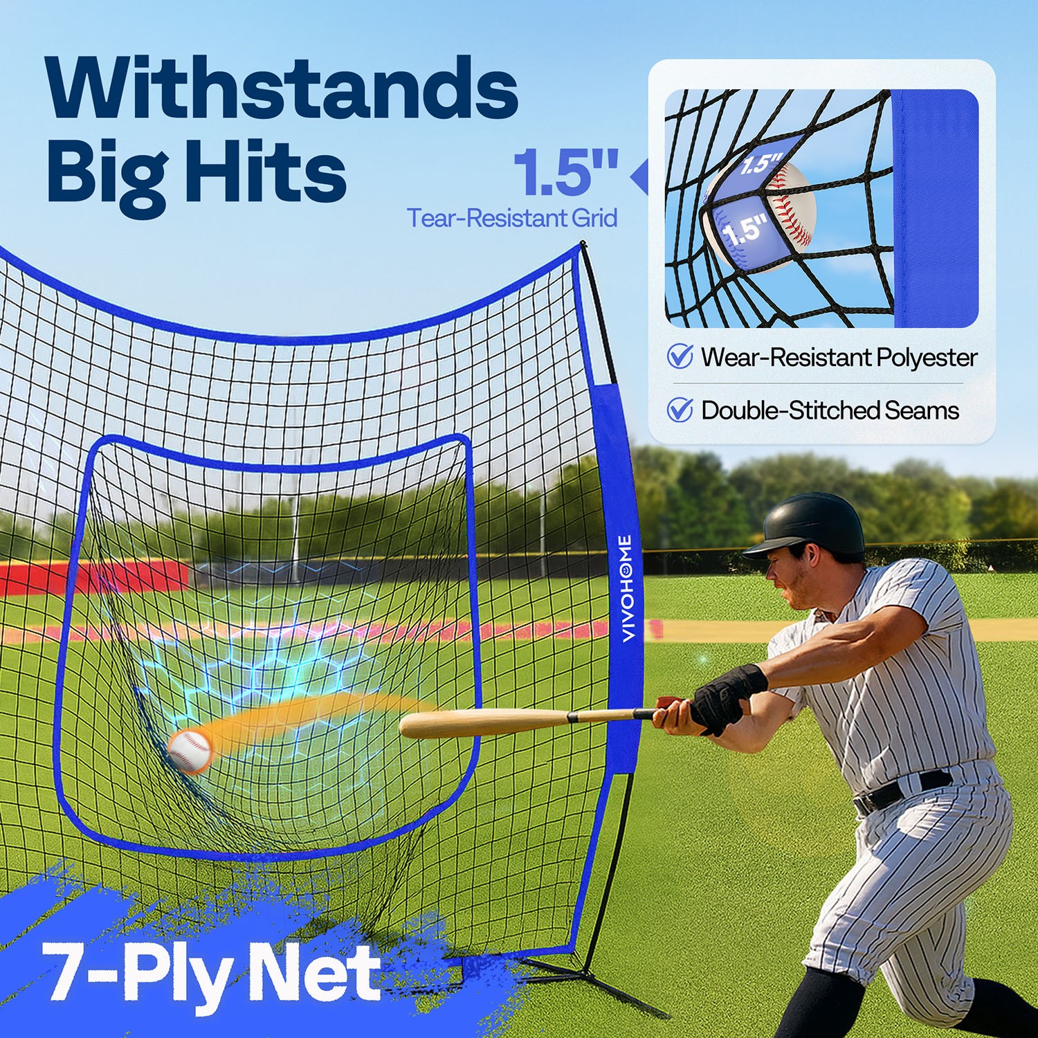 Portable Baseball & Softball Practice Net with Batting Tee 7x7 ft Aluminum Frame