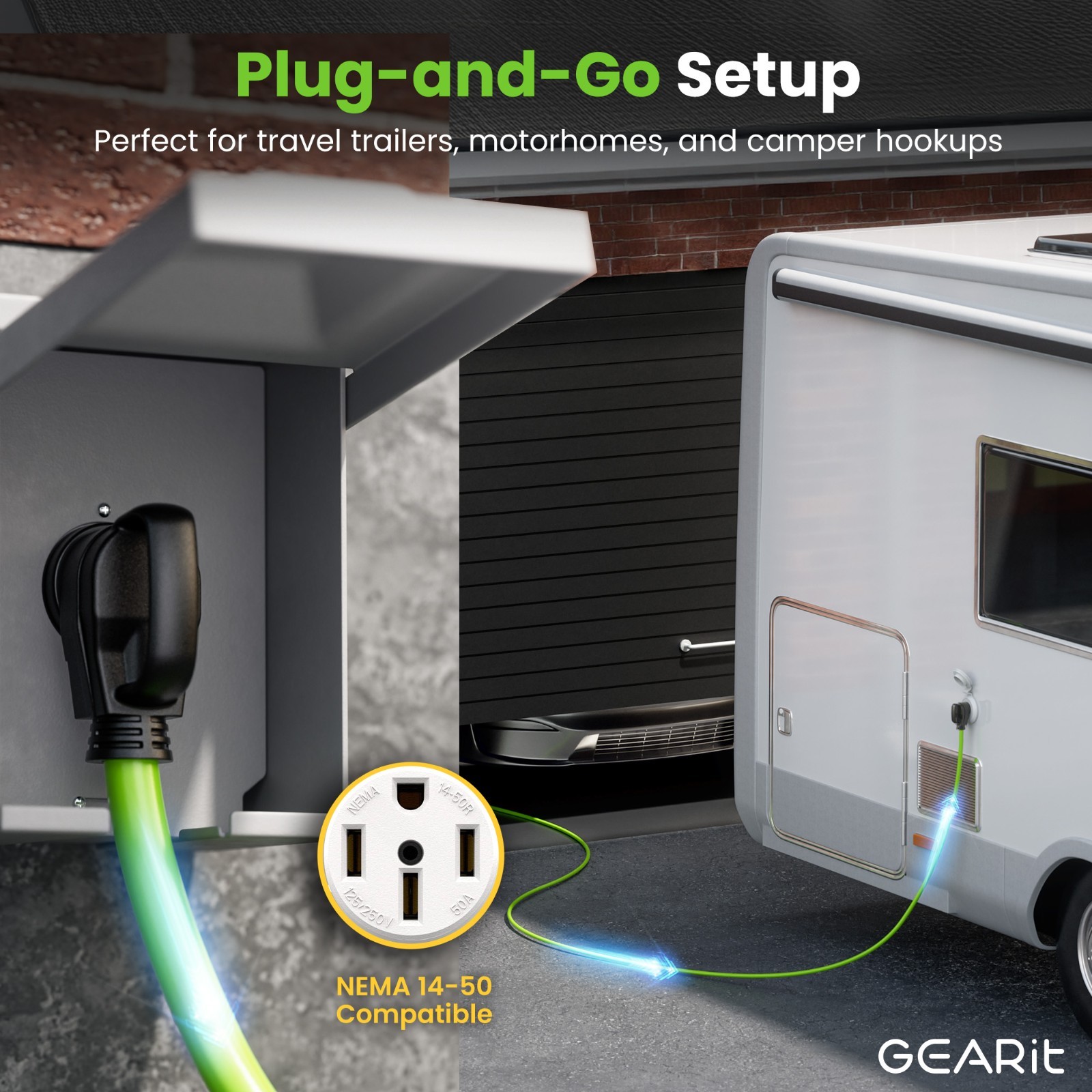 50 Amp 15 Foot RV/EV Extension Cord NEMA 14-50P/R Heavy Duty Extension Opened Bx