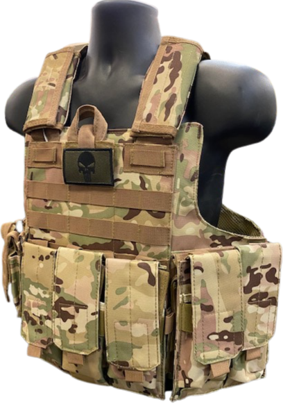 Multicam Tactical Vest Plate Carrier- Adjustable. Pouches Included