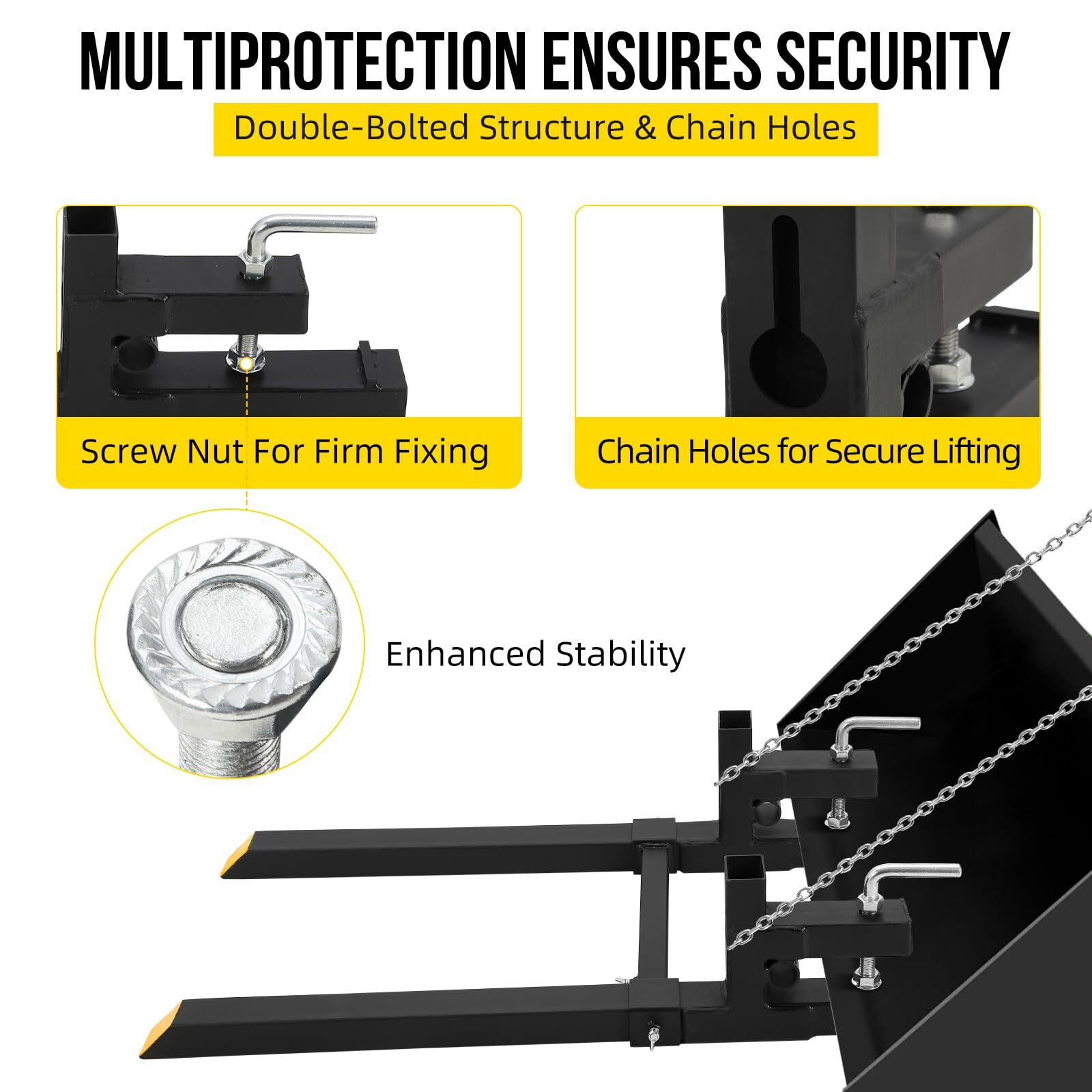 4000Lbs 60" Tractor Clamp On Pallet Forks Bucket Quick Attach W/ Stabilizer Bar