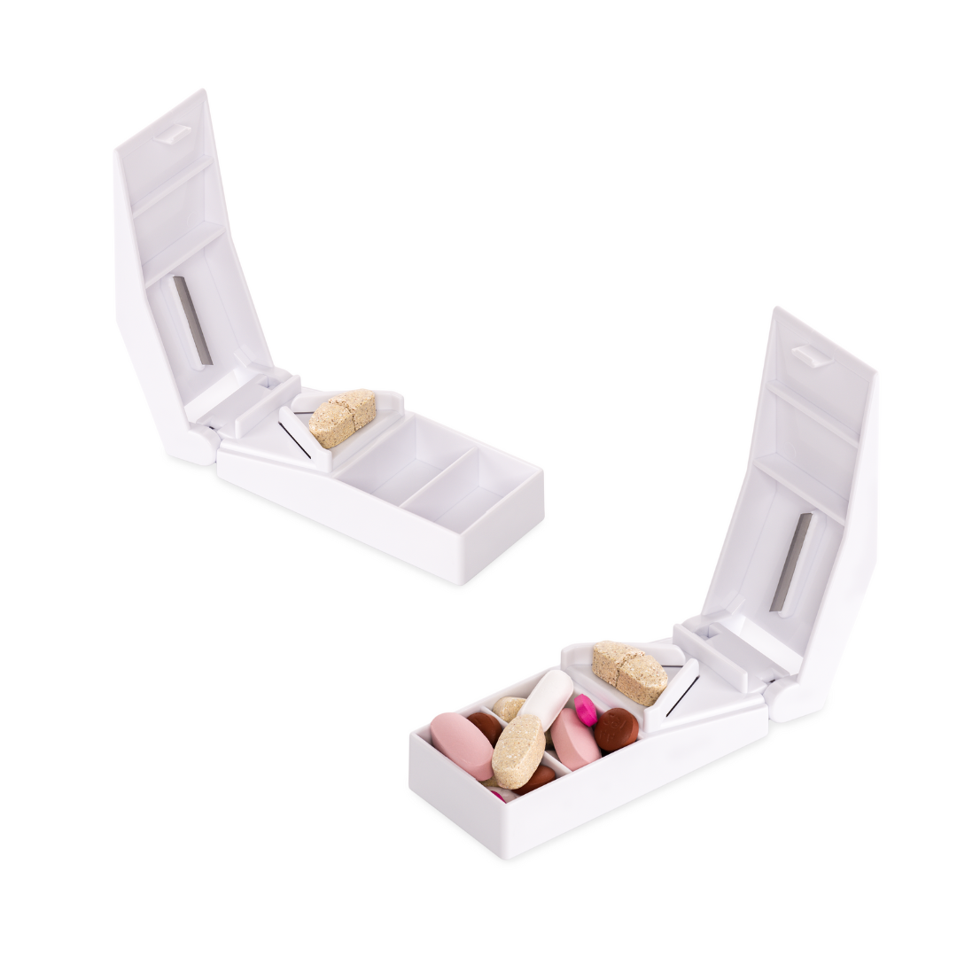 Pill Cutter Splitter with Stainless Steel Blade and Guard, Storage by easycare