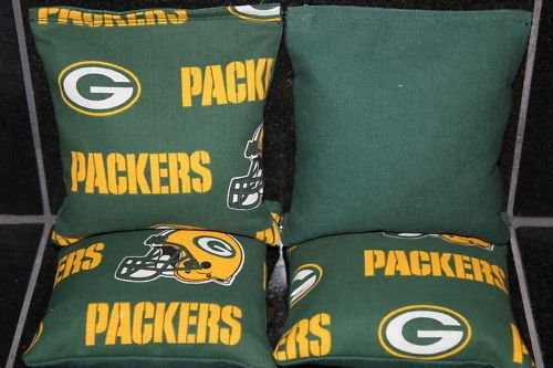 4 ALL Weather CORNHOLE BEAN BAGS made w Green Bay Packers Fabric