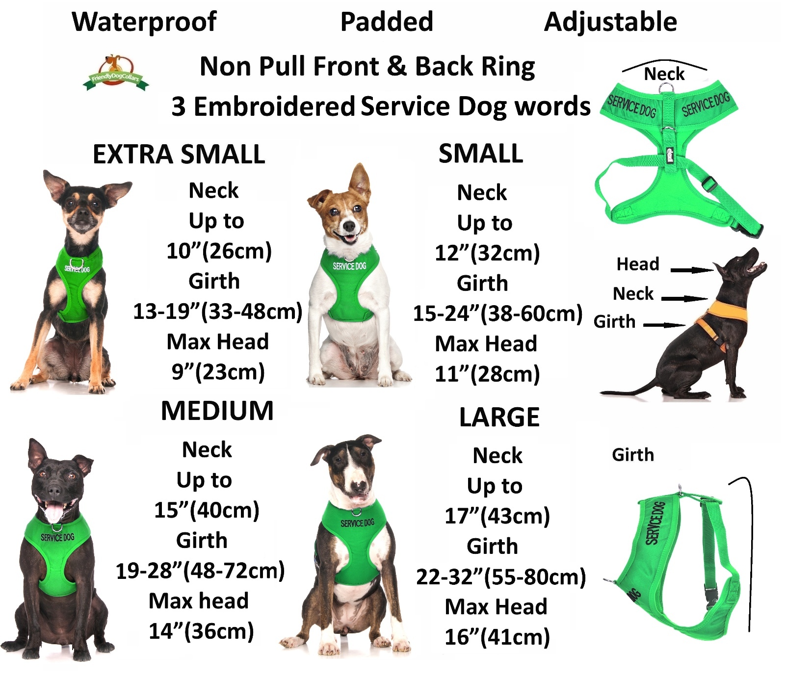 SERVICE DOG Vest Harness Non Pull Front Back Ring Padded Waterproof EX S M L New