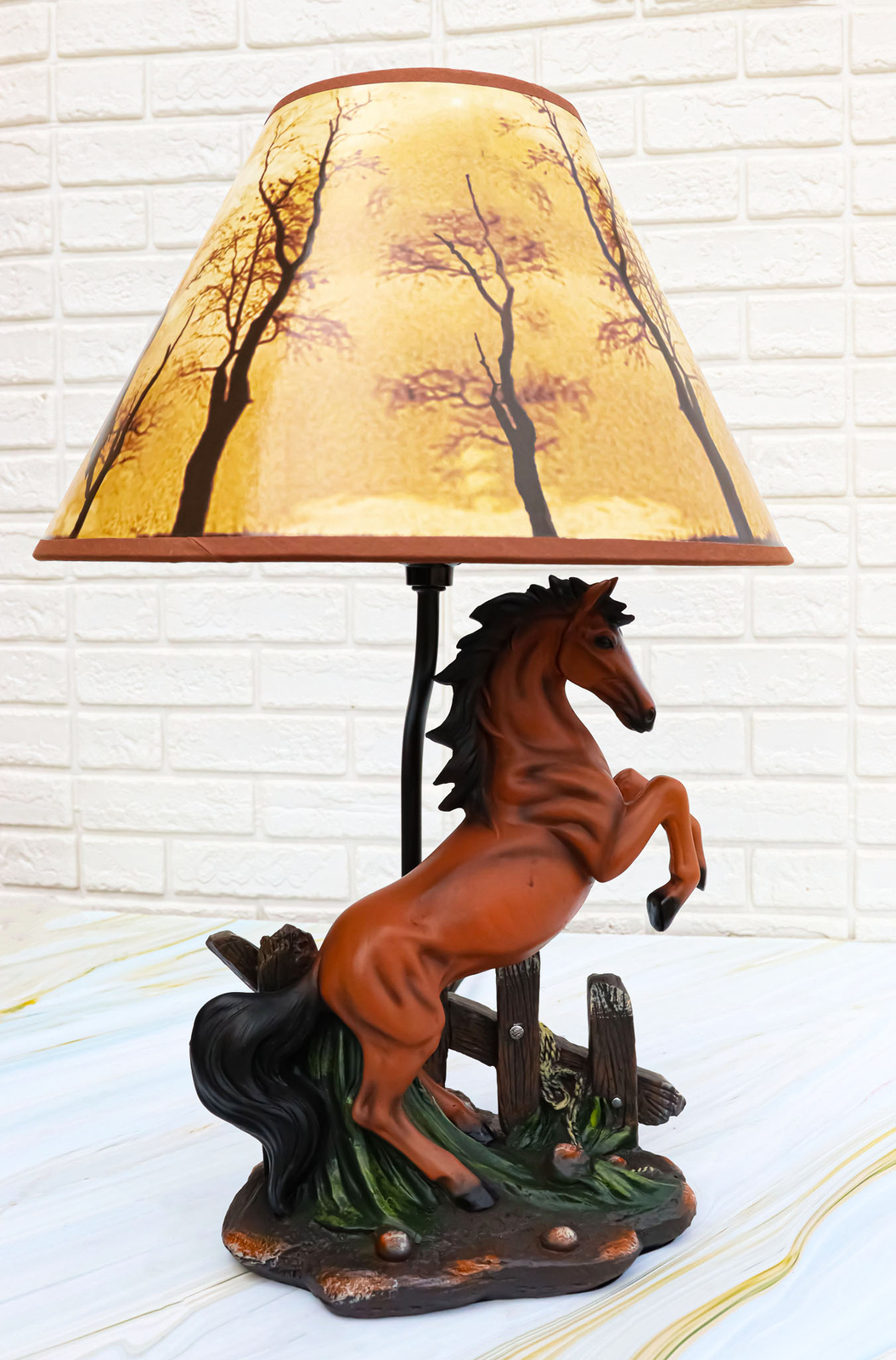 Rearing Wild Chestnut Horse Stallion Desktop Table Lamp With Shade Home Decor