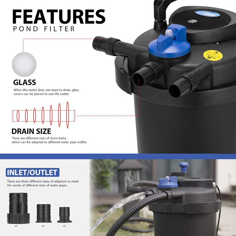 2100 Gal Pond Pressure Bio Filter w/ 13W UV Sterilizer Light Koi Fish ETL Listed