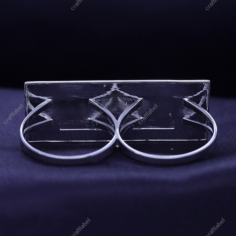 Two Finger Rectangular Last Supper Atlas Men's Ring Solid 925 Sterling Silver