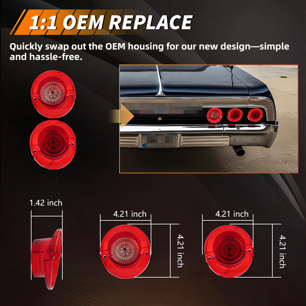 6X Red LED Rear Tail Light Lenses & White LED Backup Lamps For 1964 Chevy Impala