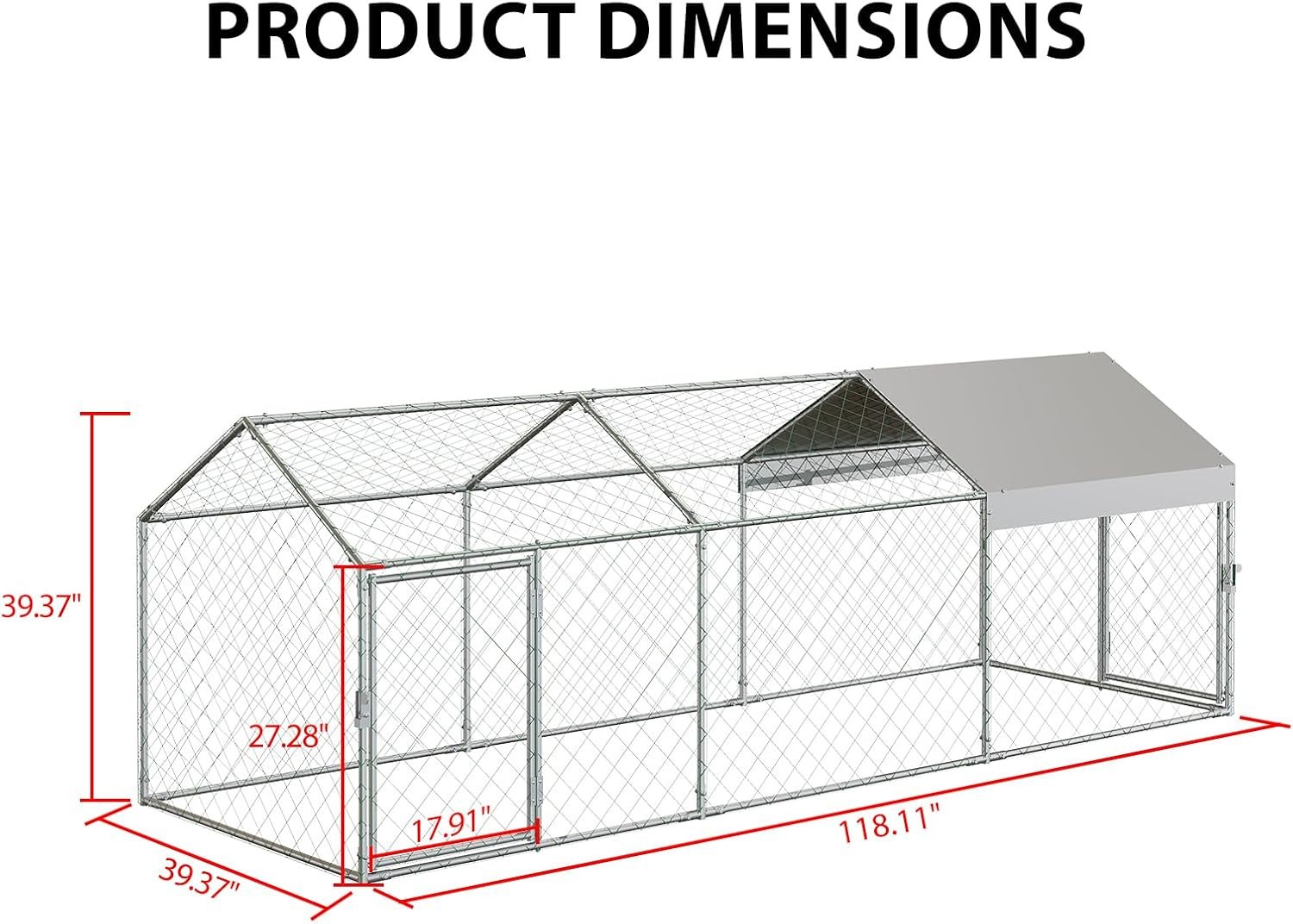 Heavy Duty Outdoor Walk-in Chicken Runs w/Cover Poultry Cage 120"×40"×40" Silver
