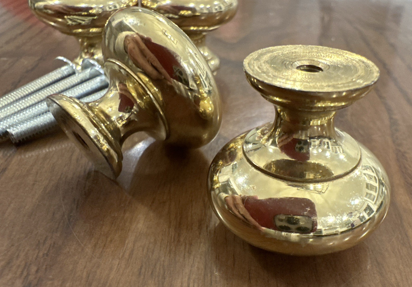 Set of 8 Vintage Solid Brass Door Drawer Cabinet Round Knob Pulls 1.25" Diameter