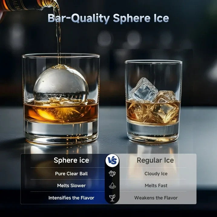 Simzlife Sphere Ice Maker,10 pcs/Hour, 150 pcs/Day,Clear Ice Ball Maker with Enh