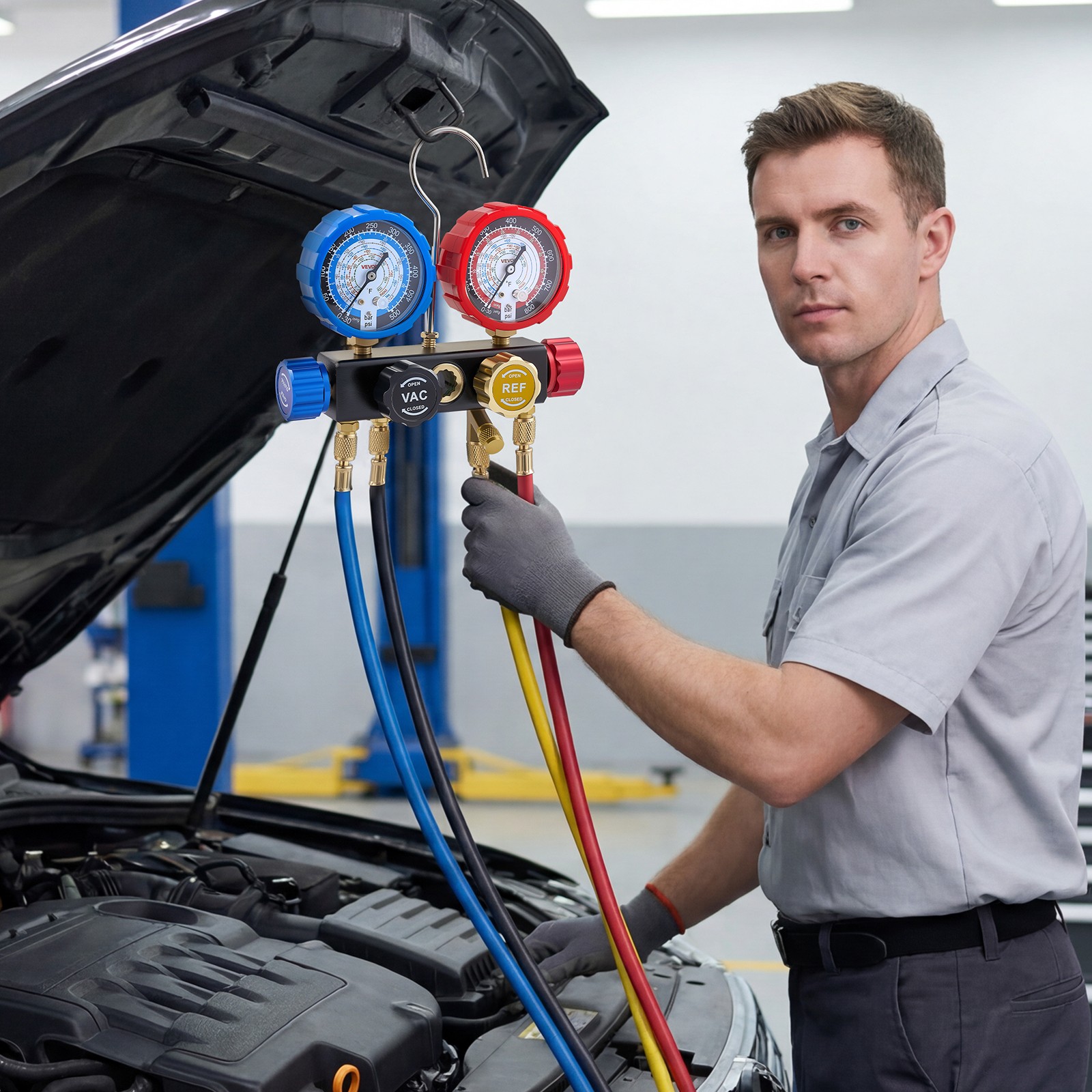 VEVOR AC Manifold Gauge Set 4-Way R134a R404A R1234yf R22 Refrigeration Charging