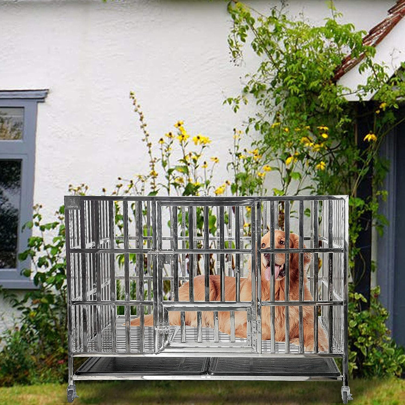 Confote 48" Heavy Duty Dog Kennel Pet Stainless Steel Crate Cage Stackable