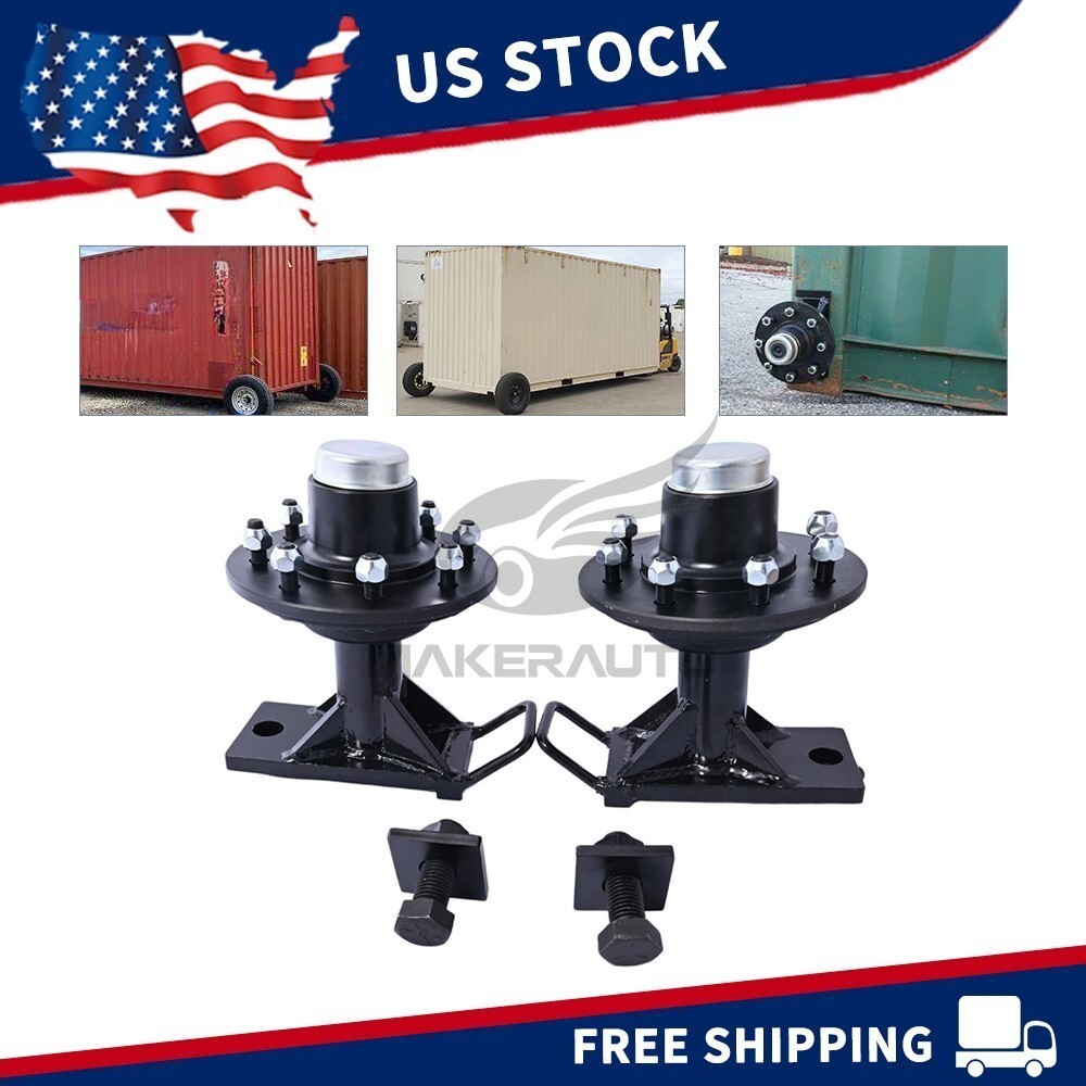 NEW 8 x 6.5 Lug 9000LB Shipping Container Wheels, Bolt-on Spindle Kit (Pair)