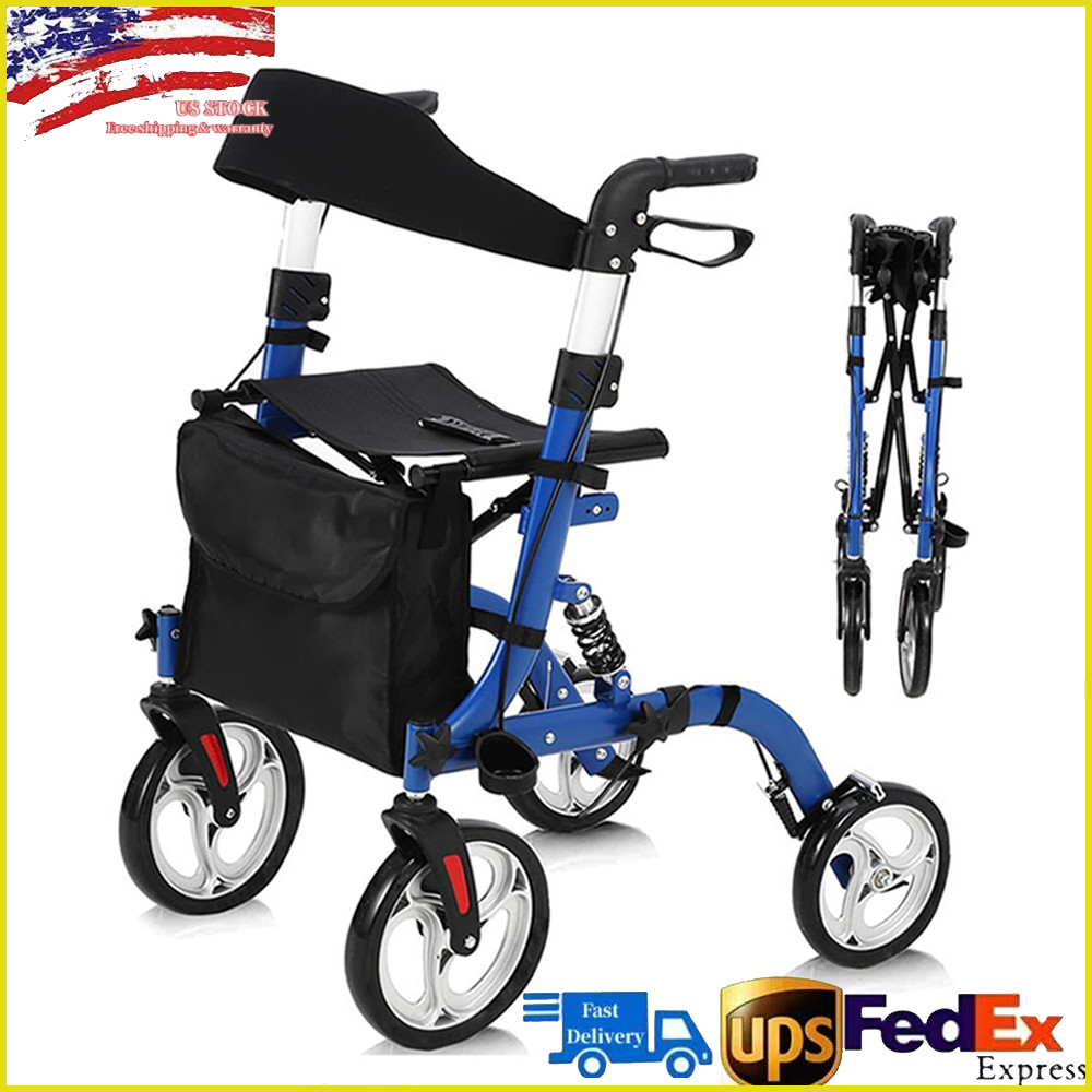 Foldable All Terrain Rollator Walker with Seat and 12" Rubber Wheels for Seniors
