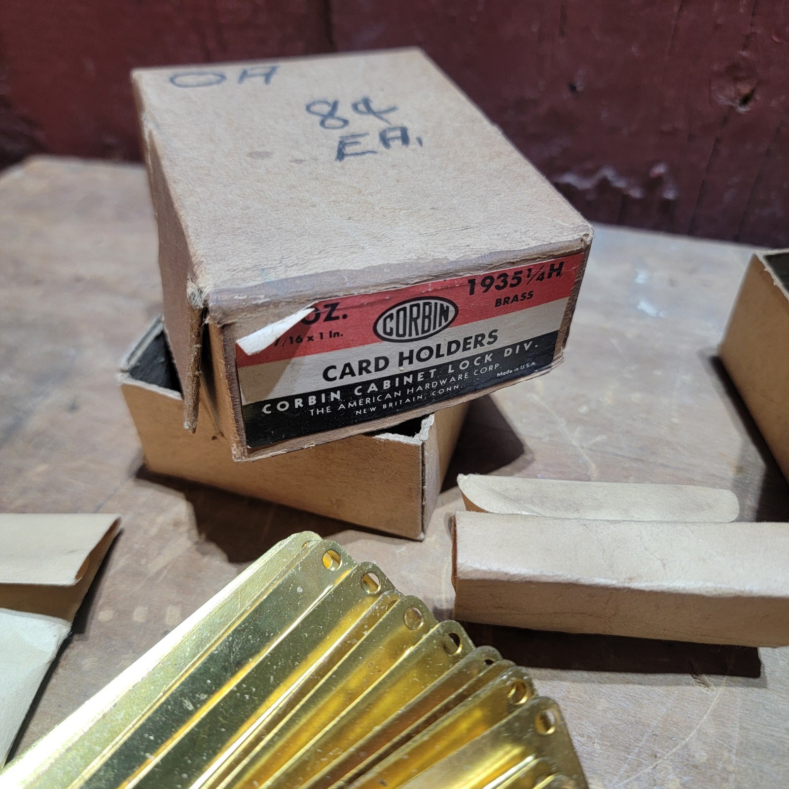 Over 40 Vintage Corbin Brass Label Card Holders File Drawer Hardware Part NOS