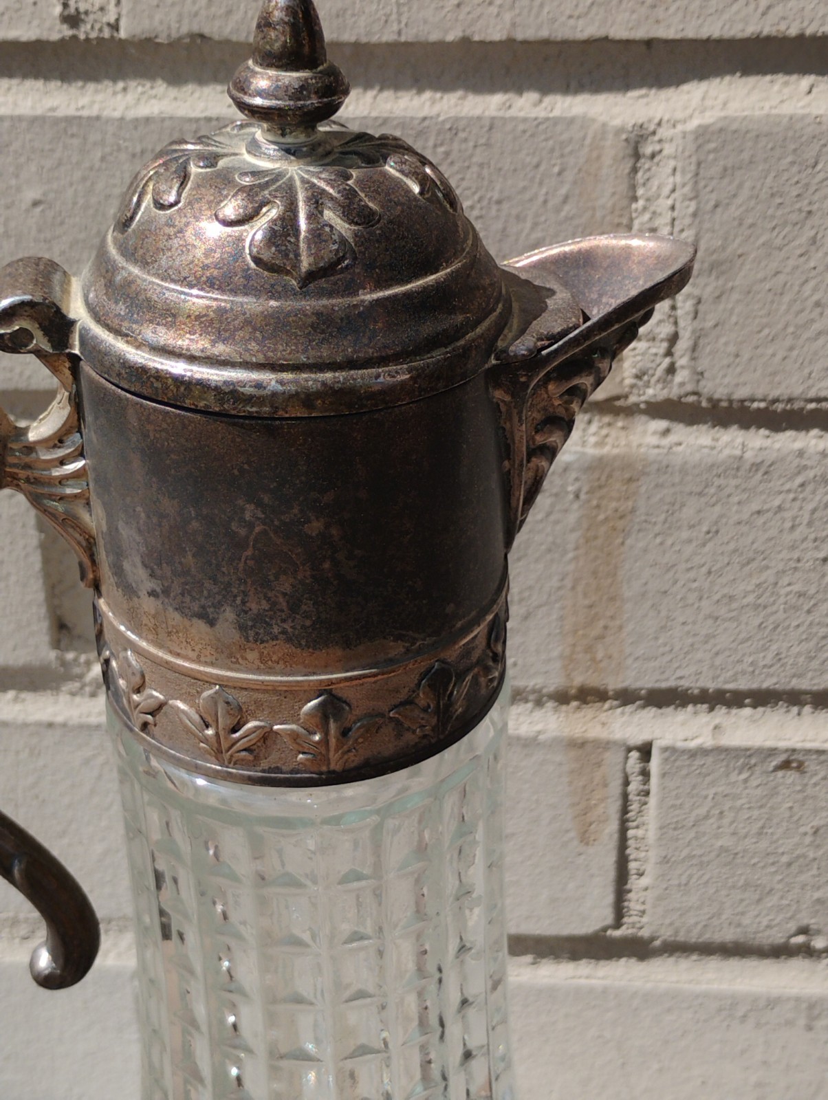 Antique Victorian Style Italian Crystal/Silverplate Decanter Claret Jug Pitcher