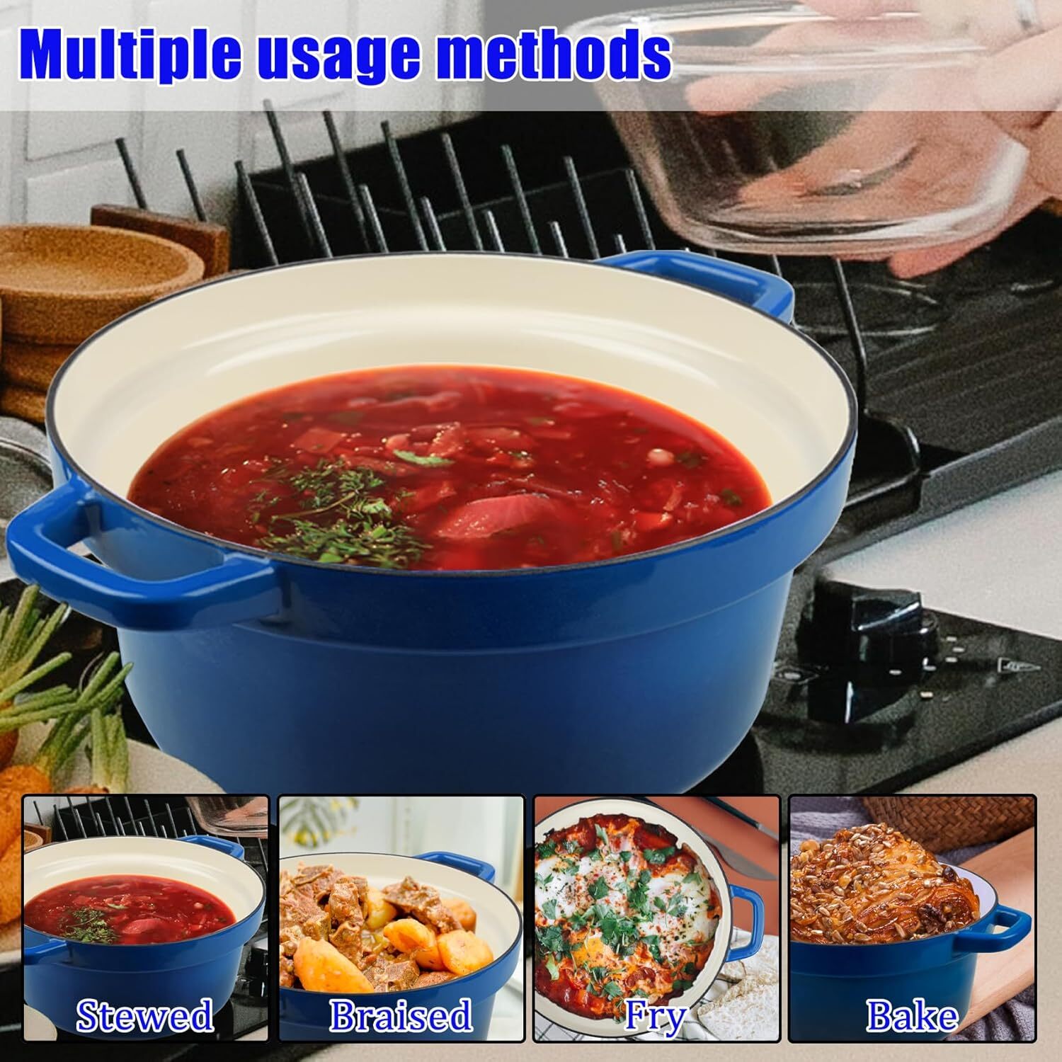 7QT Enameled Cast Iron Oven with Lid, Non-Stick Ceramic Dutch Oven Cooking Pan