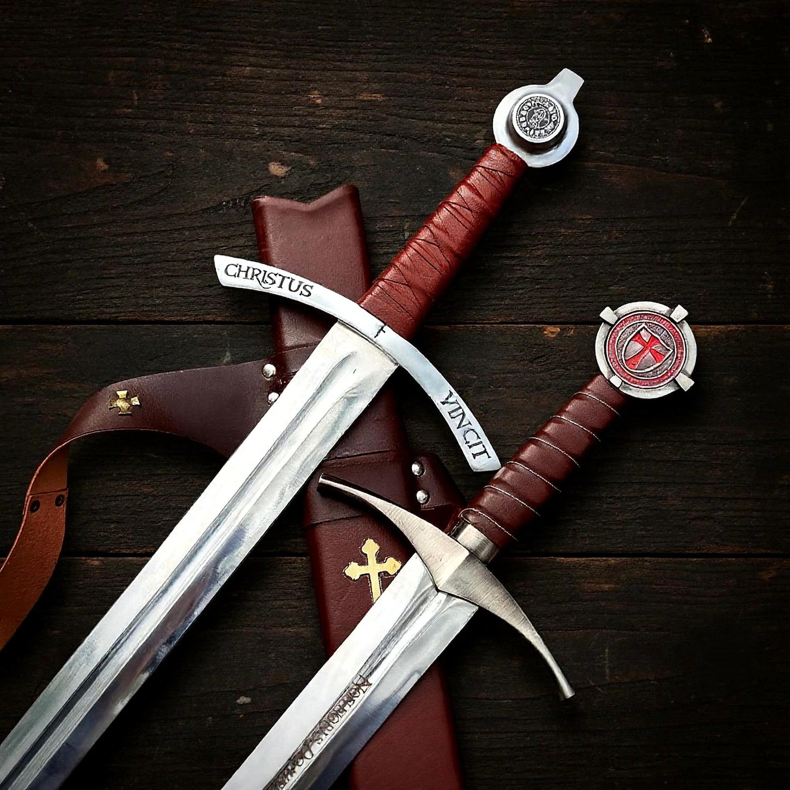 Hand-forged Knights Templar Sword Set — display, cosplay, best gift for him.