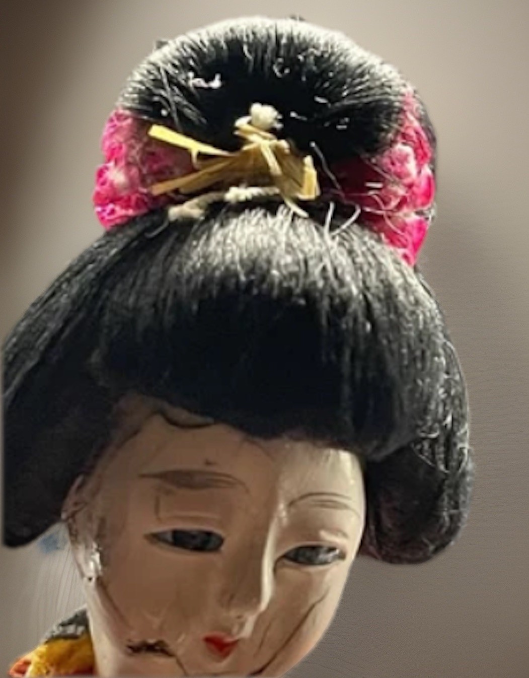 Rare Vintage Japanese Hand Made Japanese Geisha Girl Old Signs Of Age Decay Face