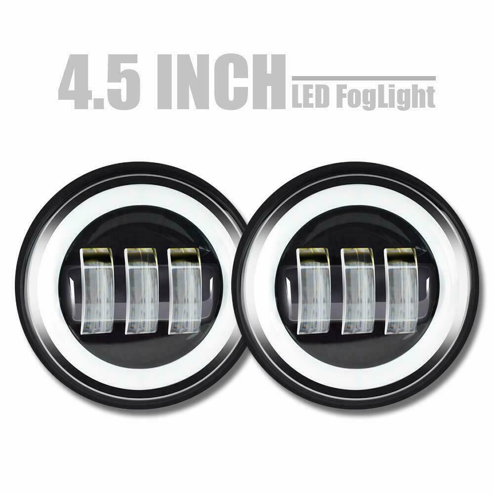Pair 4.5" inch LED Projector Round Fog Light Angel Eyes Halo Motorcycle Ring DRL