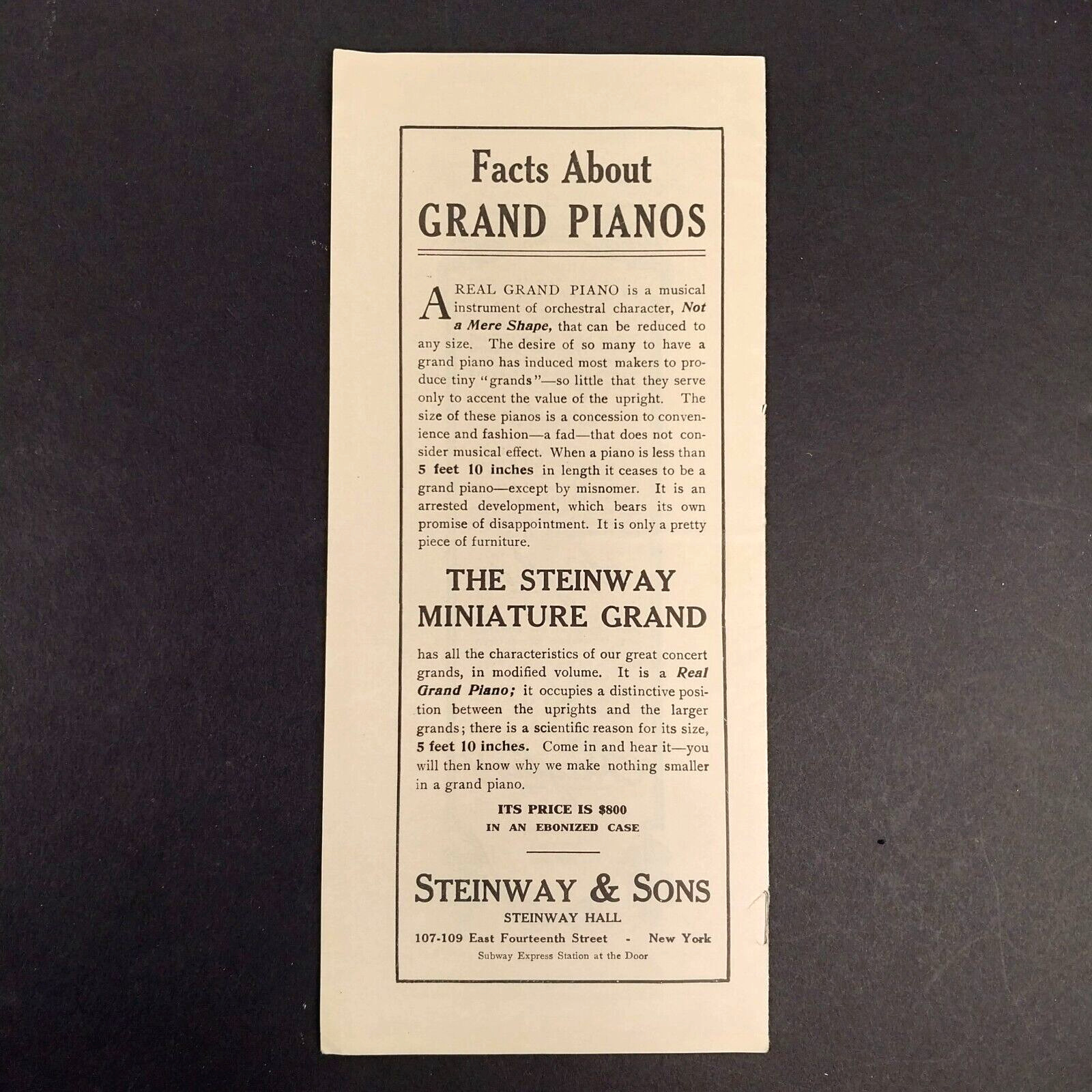 Original 1909 Steinway Piano Promotional Program Featuring MME. Schumann-Henk