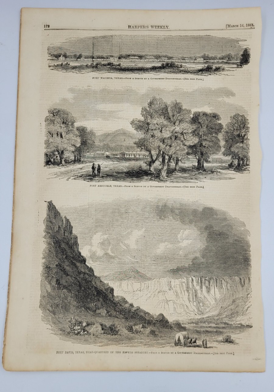 Fort Davis Texas 1861 vintage Civil War print Fort Arbuckle and Wichita