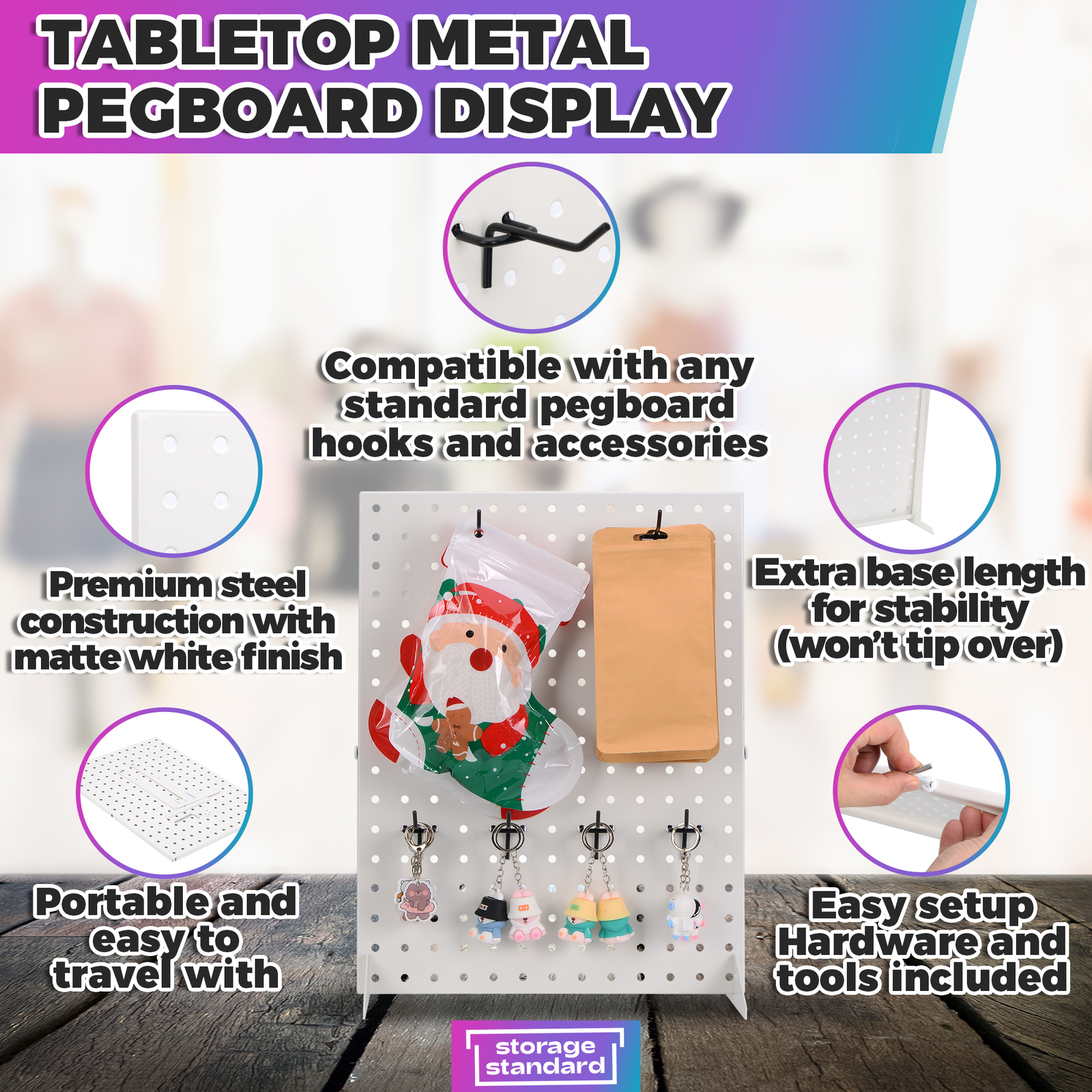 Pegboard Display Stand for Craft Shows & Fairs - Metal Display, 17" x 13” White