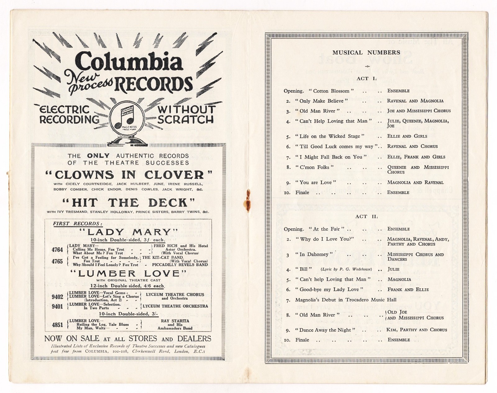 Paul Robeson "SHOW BOAT" Edith Day / Jerome Kern / May 1928 London Playbill