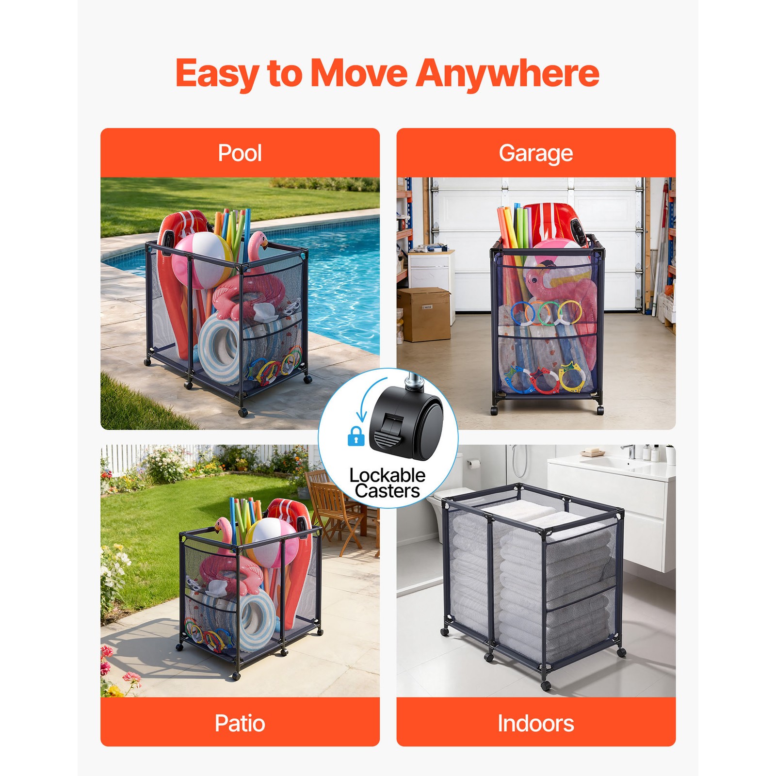 Uimoso Rolling Pool Toy Storage Bin Organizer with Frame 36.8 x 24 x 35.6 in