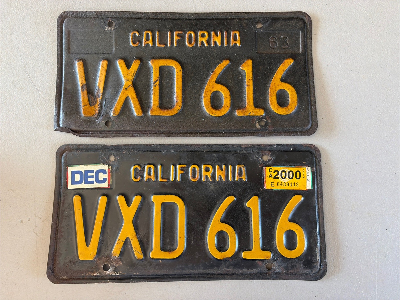 1963 California License Plate Set Pair