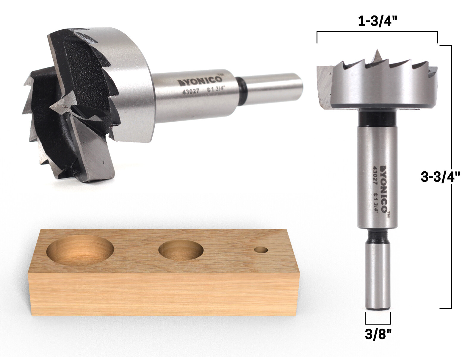 1-3/4" Diameter Steel Forstner Drill Bit - 3/8" Shank - Yonico 43027S