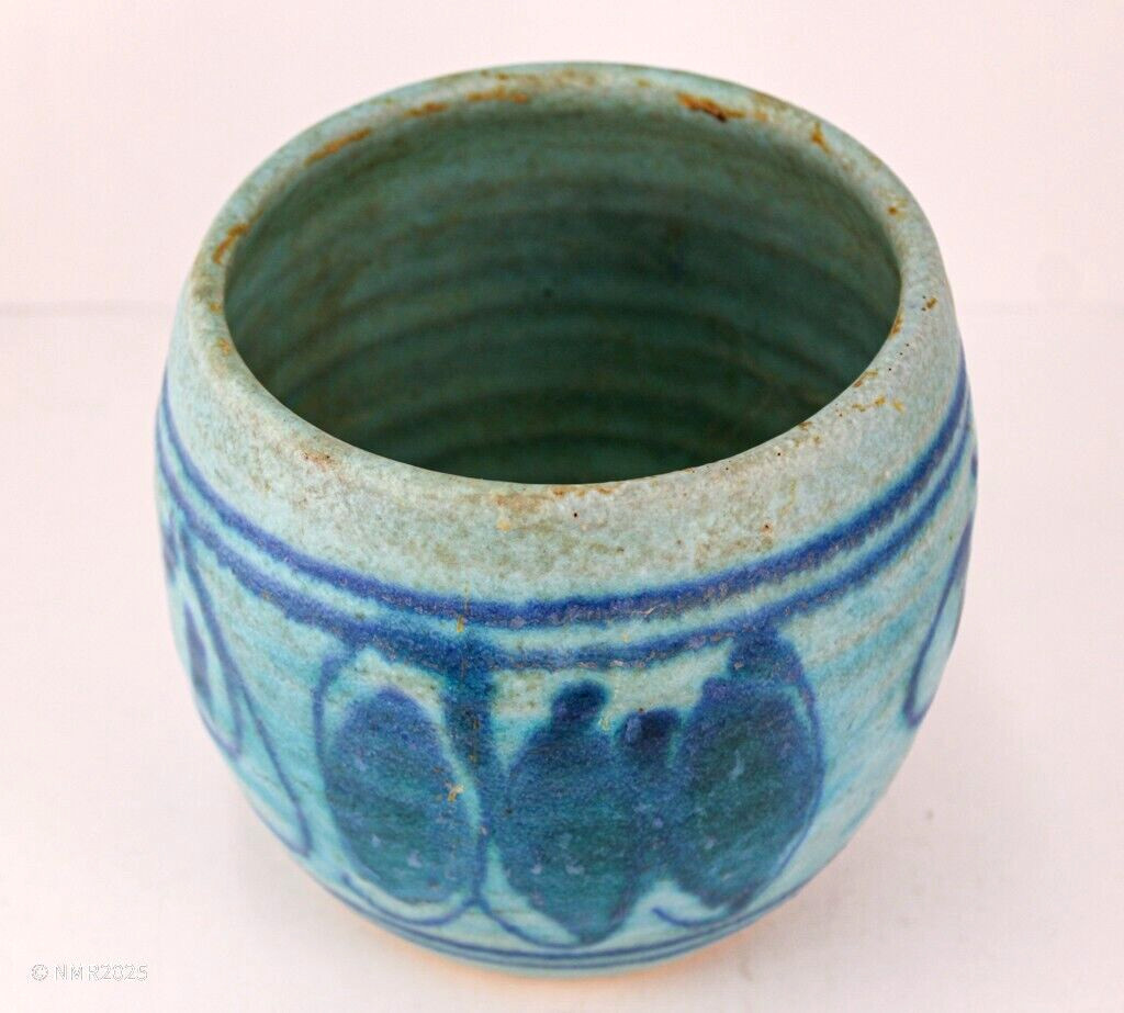 JT Abernathy Mid Century Modern Studio Pottery Matte Blue Glaze Pot Planter Vase