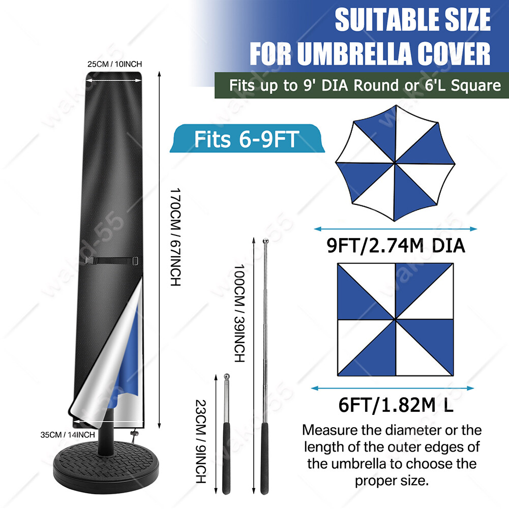 Waterproof Patio Umbrella Covers for 6-14ft Outdoor Market Parasol Cover w/ Rod