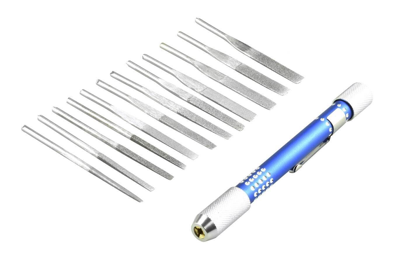 12Pc Flat Diamond File Set with Universal Handle & Pocket Clip,(Grits-120,180,3
