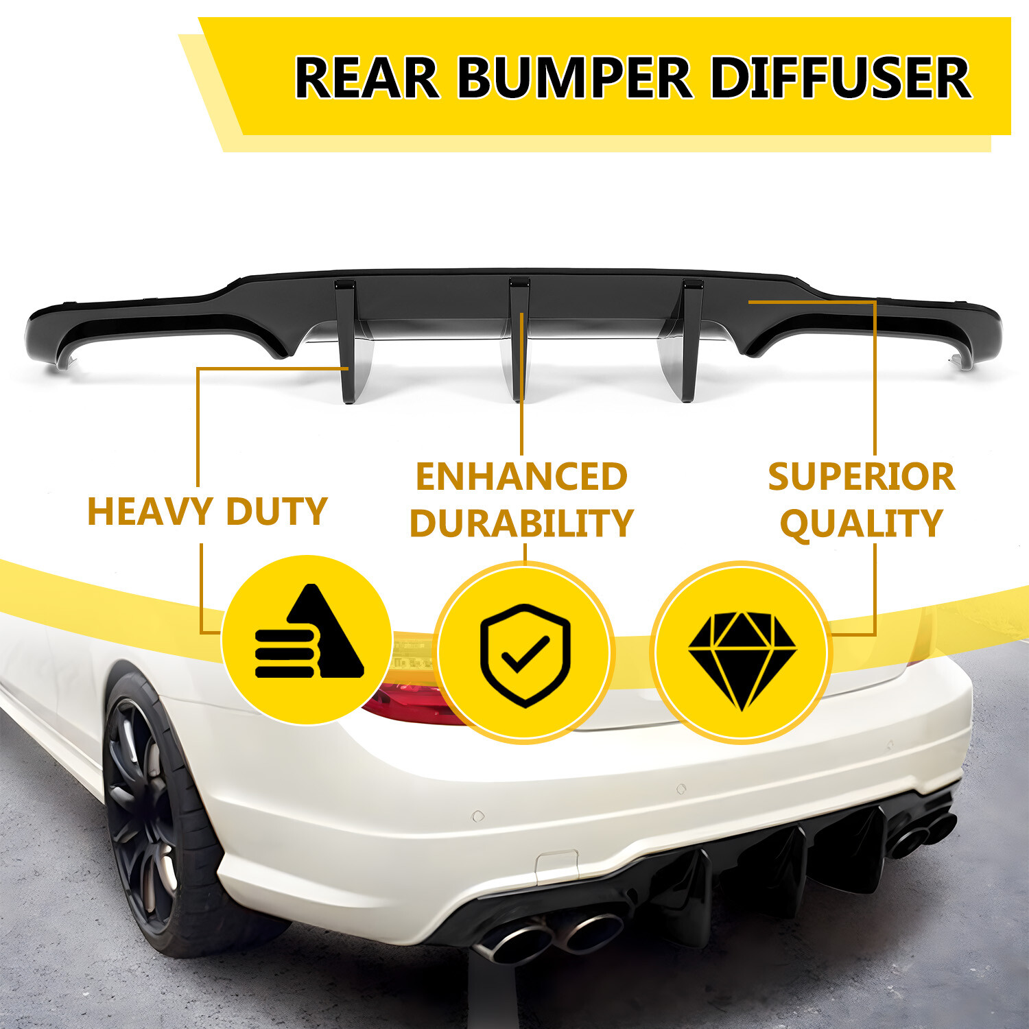 For Mercedes W204 C250 C300 C350 C63 AMG 2012-14 Gloss Black ABS Rear Diffuser