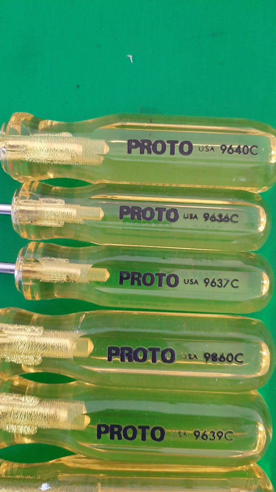 NOS NEW PROTO USA 10 Piece Clear Yellow Handle Screwdriver Set Flat Tip Slotted