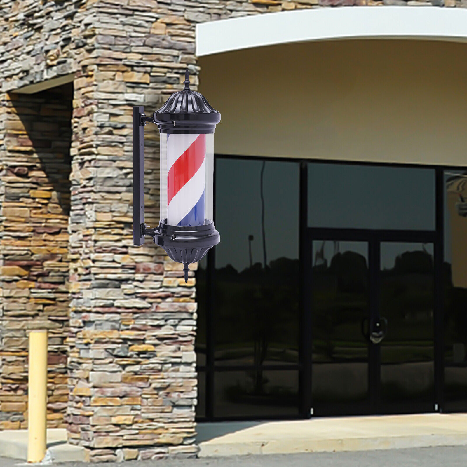 Barber Pole LED Light Red White Blue Rotating Stripes Metal Hair Salon Shop Sign