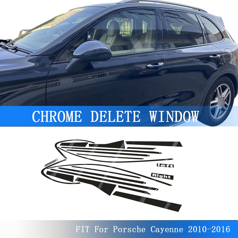 Glossy Black Chrome Delete Window Trims For Porsche Cayenne 2010-2016
