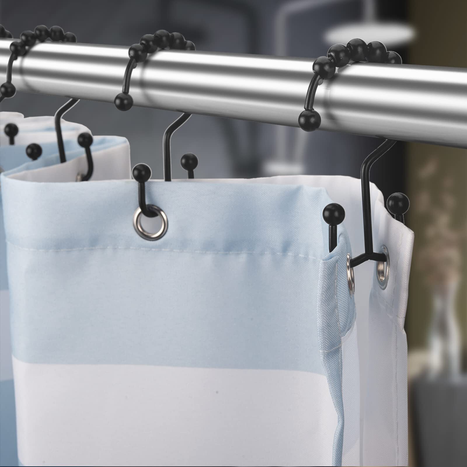 12 Pack Metal Shower Curtain HOOKS RINGS Double Glide Roller Set Stainless Steel