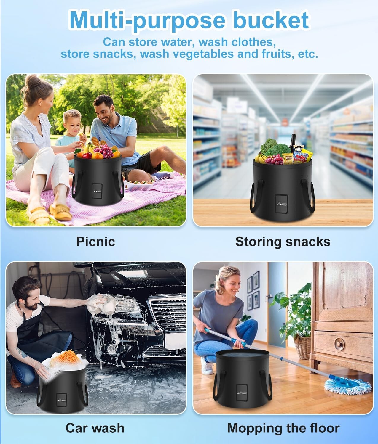 Portable Camping Shower with Shower Head & 5 Gallons Foldable Bucket 6000mAh